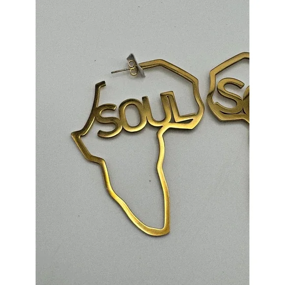 NEW Large Gold Earrings African Fashion Map Black Woman Jewelery Ethnic Soul - Picture 2 of 3
